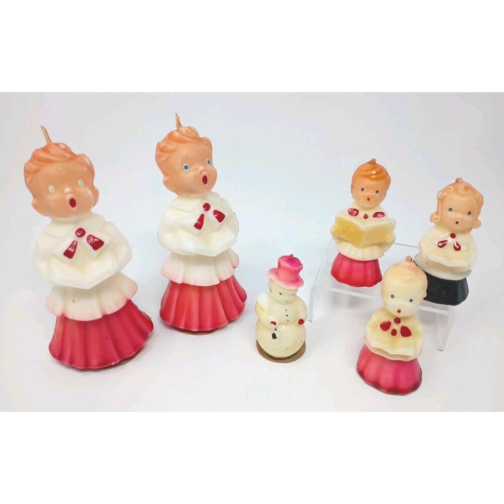 Vintage 6 pc Gurley Novelty Christmas Candles Choir Girls and Boys & SnowmaUSA